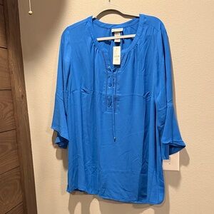 Catherines Blue Lace Up Women's Top 1X NWT